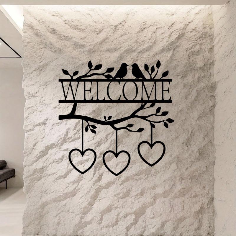 Modern Family Tree Metal Wall Art Welcome Sign Heart Branches Leaf Design Vintage Iron Sculpture Bedroom Decor Christmas Valentine Gift