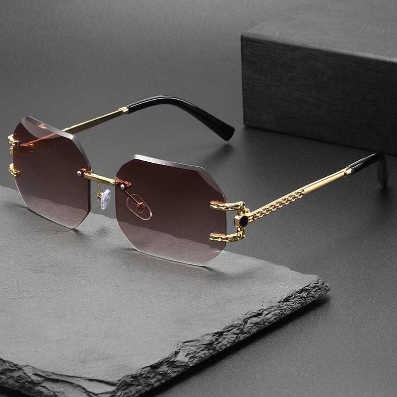 

Новые усовершенствованные солнцезащитные очки без оправы с отделкой, мужские модные индивидуальные солнцезащитные очки с дужкой, женские солнцезащитные очки коричневый