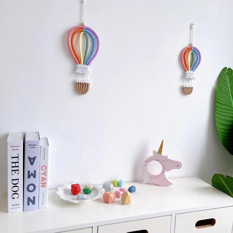 INS Macrame Rainbow Hot Air Balloon Hanging Decoration Rainbow Balloon Wall Decor for Kids Room Scandinavian Room Decor