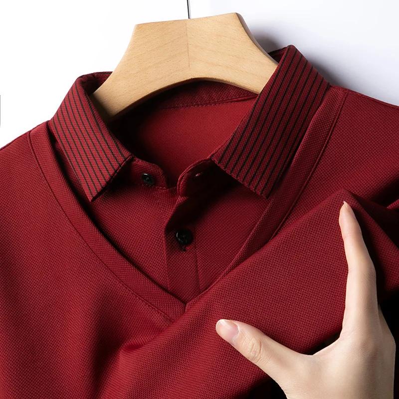 

2026 New Men S Casual And Fashionable Long Sleeved Solid Color Fake Two-Piece Polo Shirt Business All Season Versatile Top M красный