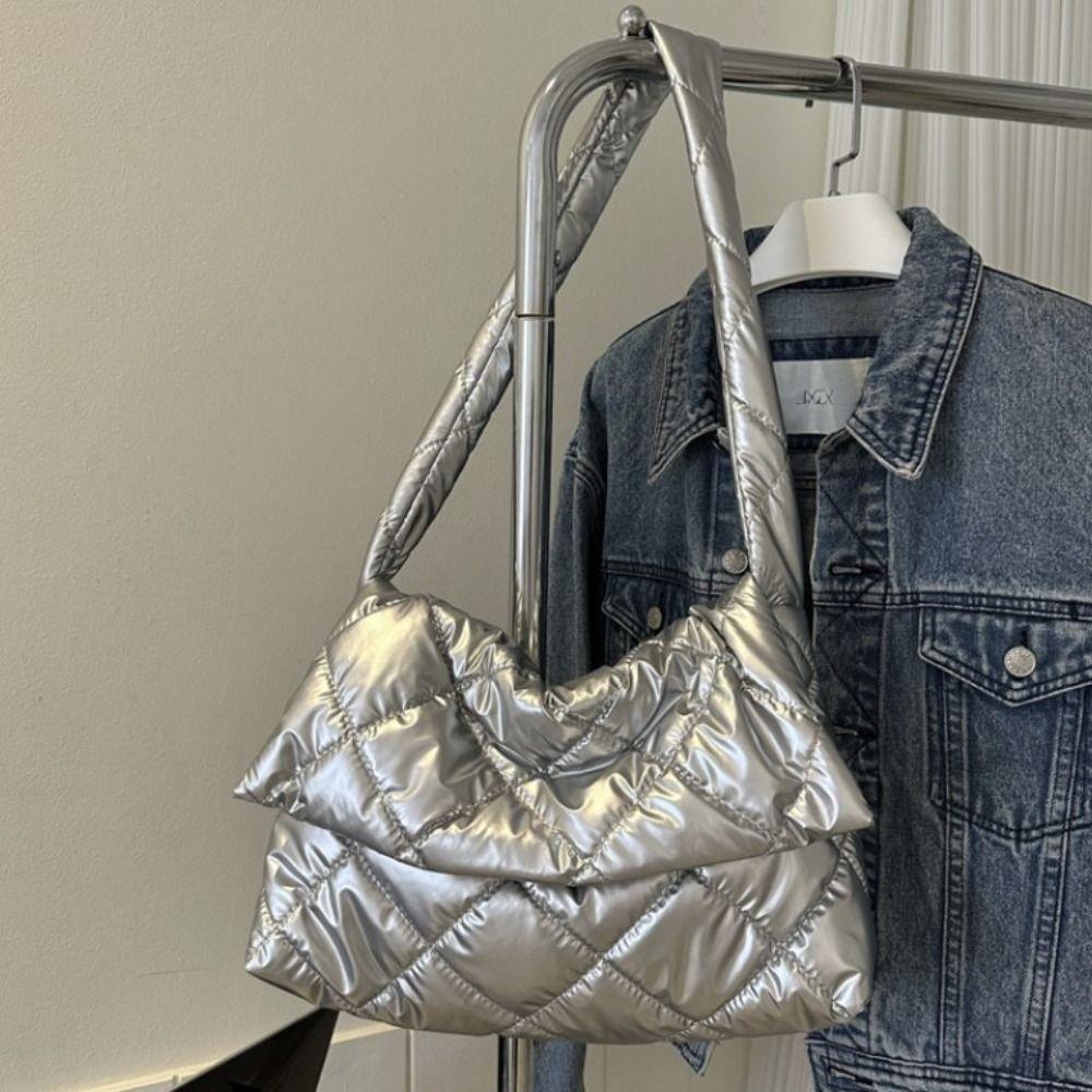 

Корейский стиль космическая хлопковая сумка-тоут легкая женская сумка через плечо пухлые стеганые сумки женские белый