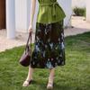 Women's Artistic Floral Pleated A-line Midi Skirt