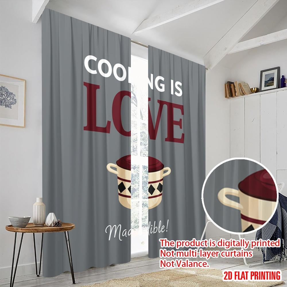 2pcs 2D flat printing Drapes Cooking Love Kitchen Polyester Without Electricity 0 Perfect for Holiday Parties Home Decor
