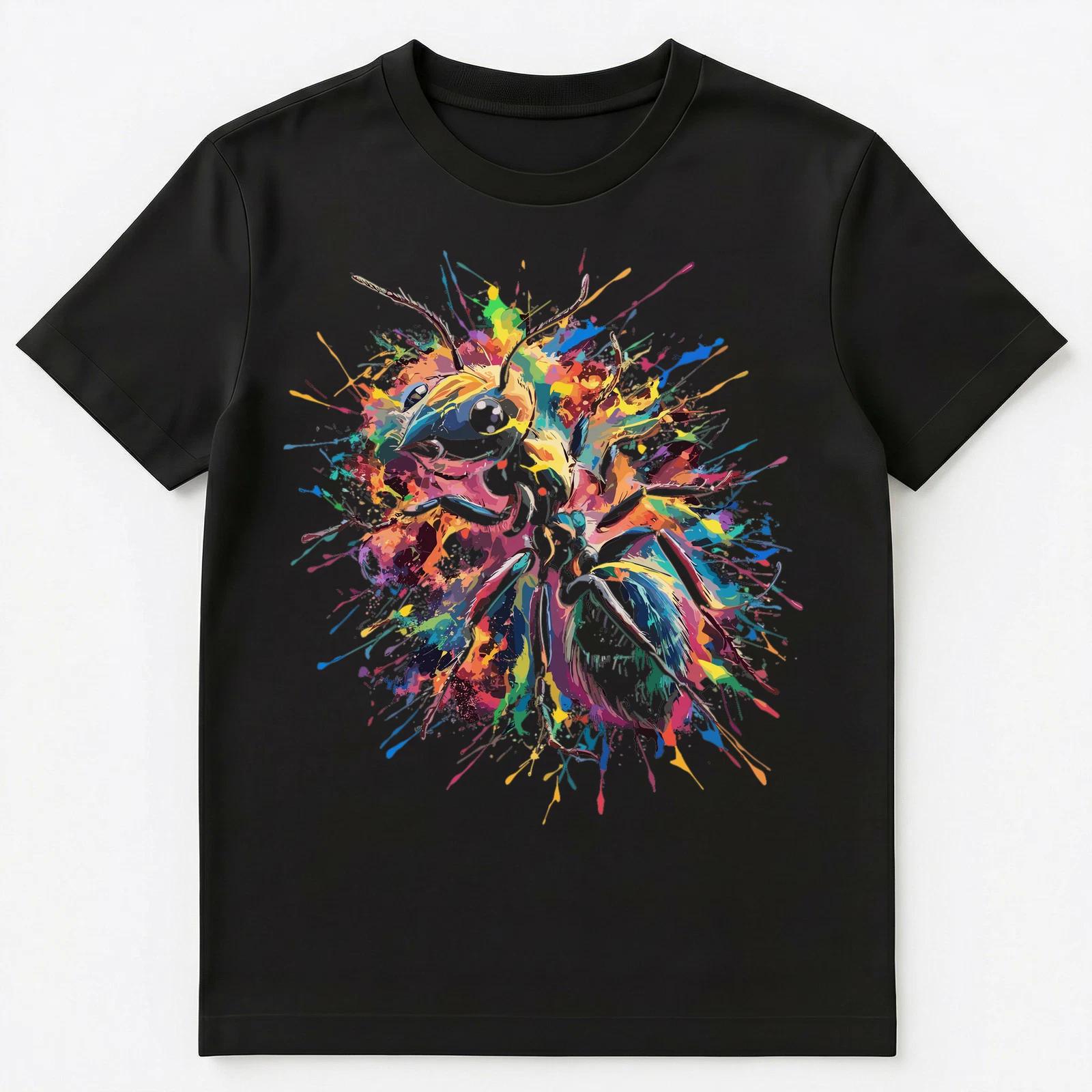 Colorful Paint Splash Ant Art Graphic Unisex T-Shirt 4XL
