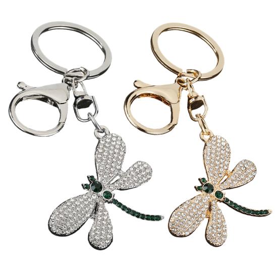Bag Pendant Rhinestones Dragonfly Charm Zinc Alloy Keychain Pendant Electroplated Finish Easy Hang Lobster Clasp Key