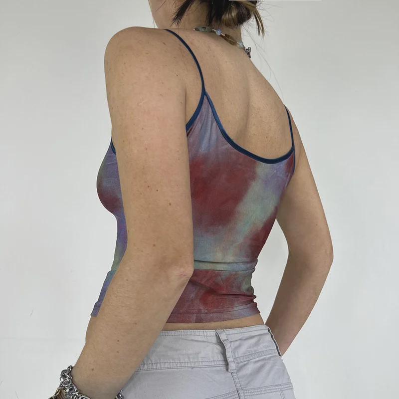 American Street Retro Print Mesh Crop Top Waist-High Vest