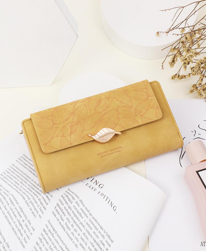 Frauen 2025 Koreanische PU Leder Retro Blatt Schnalle Lange Brieftasche