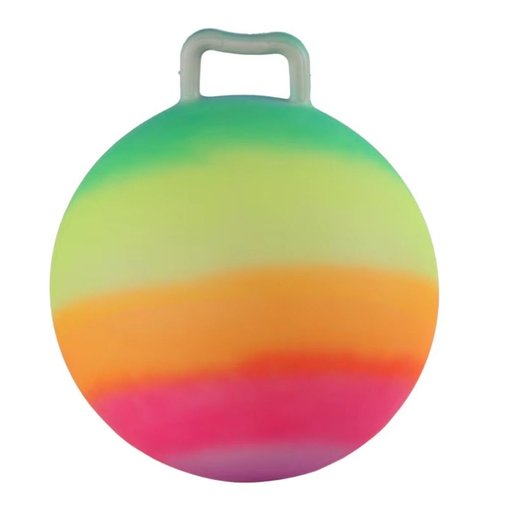 Rainbow Kids Bouncy Ball With Handle Jumping Ball Colorful Sports Hopping Ball Outdoor Toys