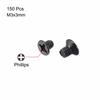 uxcell M3 x 3mm Black Flat Head Phillips Screws Fasteners for Laptops, PCs, TVs, Fans, Audio Switches, 150pcs