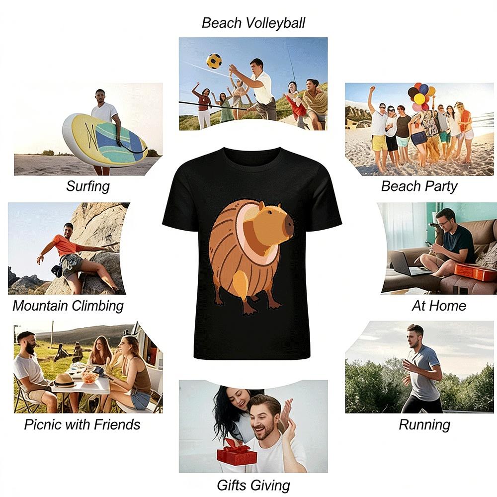Funny Capybara In Guinea Pig Shell Graphic Casual T-Shirt Pure cotton T-shirt