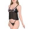 [LittleForBig] Women's 2-Piece Striped Lingerie Set (Romantic) - Lace Halter and T-Back, Size XL