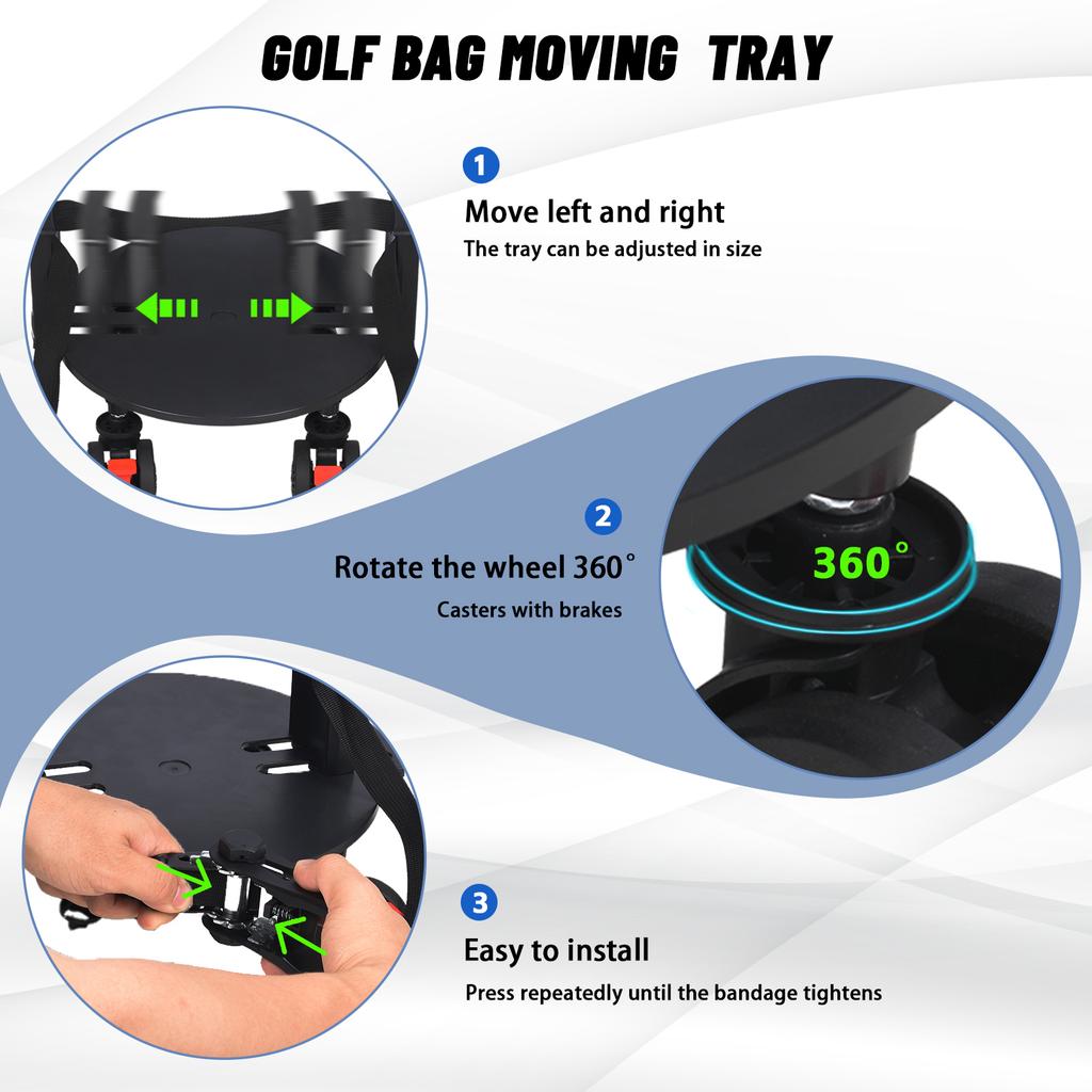 Golf Bag 360° Universal Wheel Trolley DetachablePortable Club Stand Mobile Base