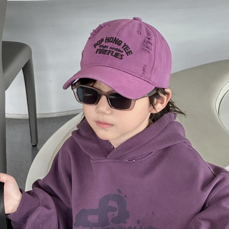 Spring Solid Color Children's Retro American Baseball Cap Boys and Girls Letter Embroidered Baseball Cap Big Brim Sun Hat