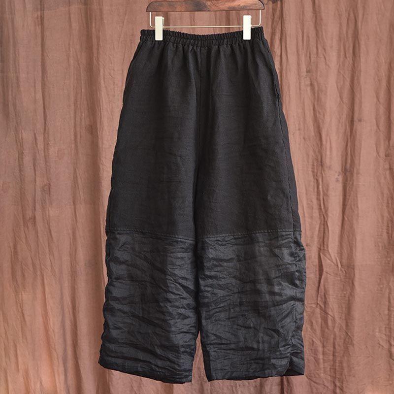 New Splicing Cotton and Linen Pants Wide-leg and Wide Casual Pants Sun Protection Elastic Loose Large Size Nine-point Pants