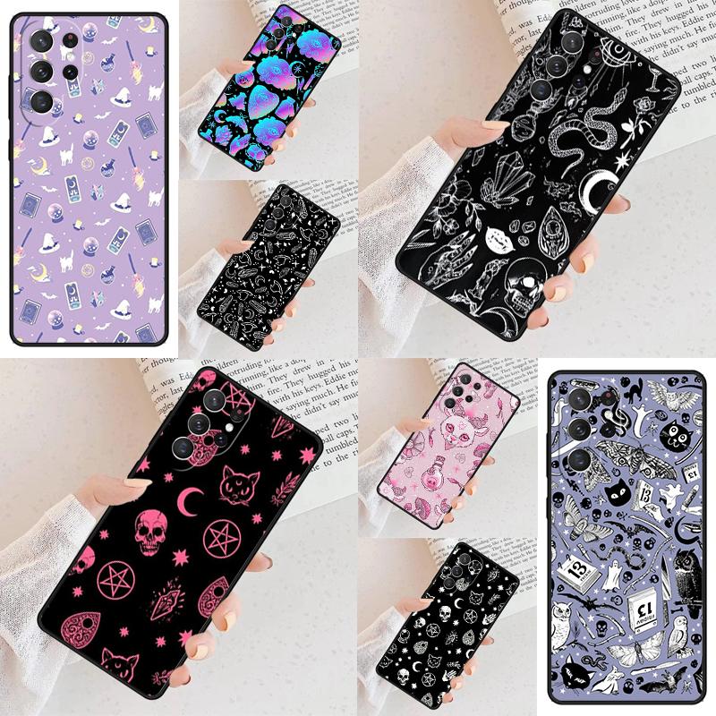 Girly Pastel Witch Goth Pattern SOFT Cell Phone Case for Samsung Galaxy S26 Ultra S25 S24 S23 S22 S21 S20 Note10 Cover