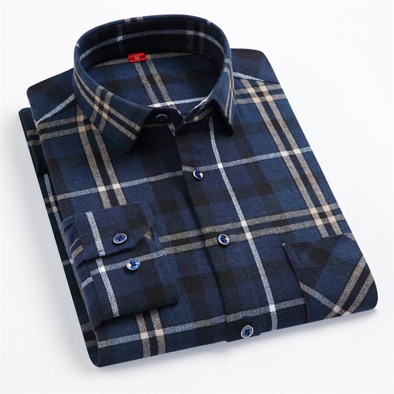 Men's Trendy Plaid Slim Fit Long Sleeve Shirt - Comfortable & Casual.