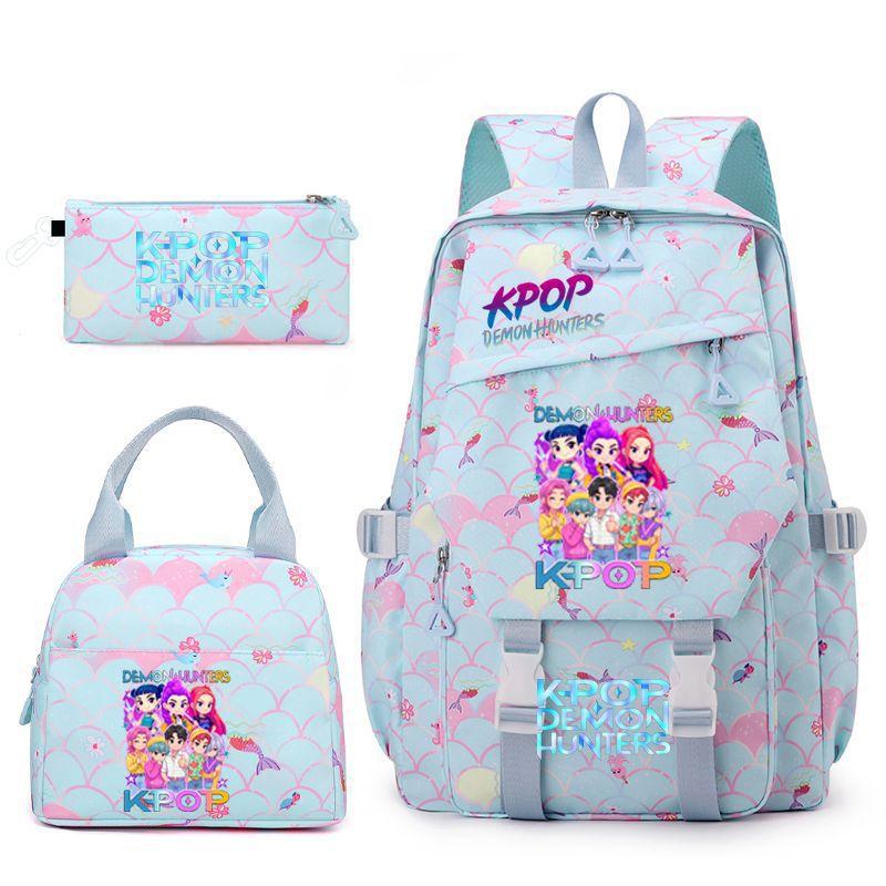 New K-POP Witch Hunters Cartoon Printed Student Pencil Bag Lunch Bag Three-piece Backpack