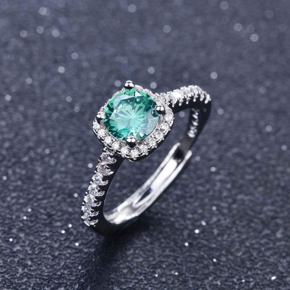 Maldives Blue Green Moissanite Ring for Women Classic Square Cut Solitaire Engagement Ring adjustable