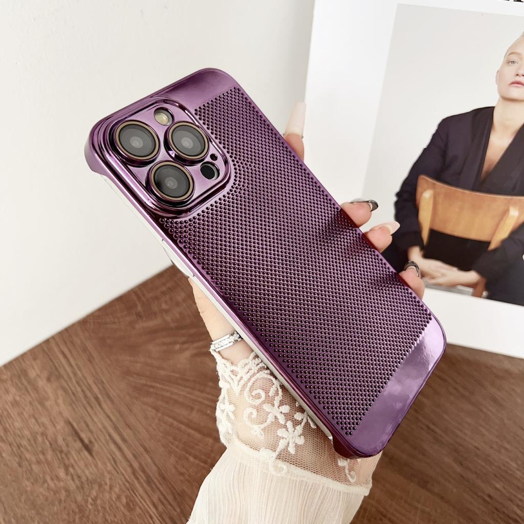 Applicable To IPhone 16 Mobile Phone Case Without Frame Hollow Plating Mesh Cooling Apple 15 Full-cover Lens Protection Case