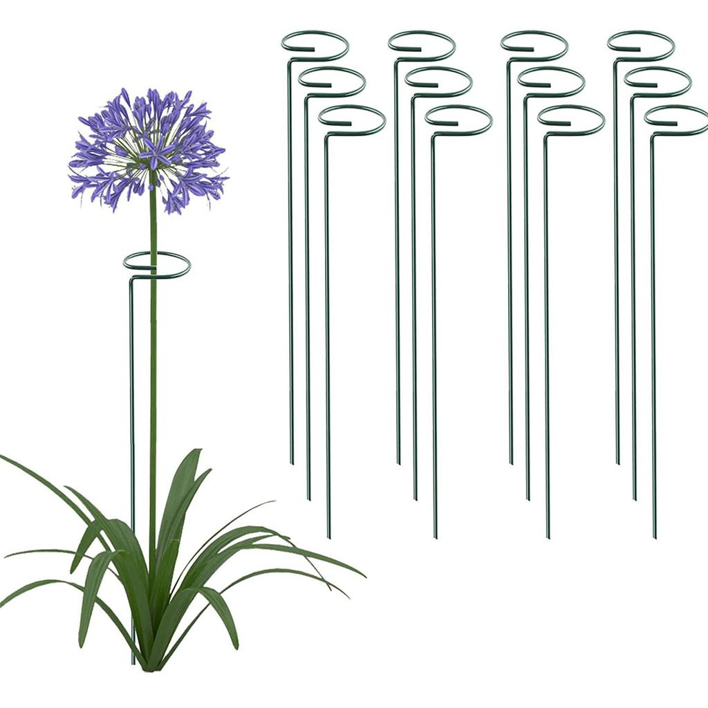 Plant Support Stake Rust Proof Dark Green Weather Proof Metal Flower Support Stake For Courtyard Garden 12 PCS