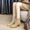 French High-heeled Ankle Boots for Women  New Autumn and Winter Pointed Square Heel Fashion Short Boots