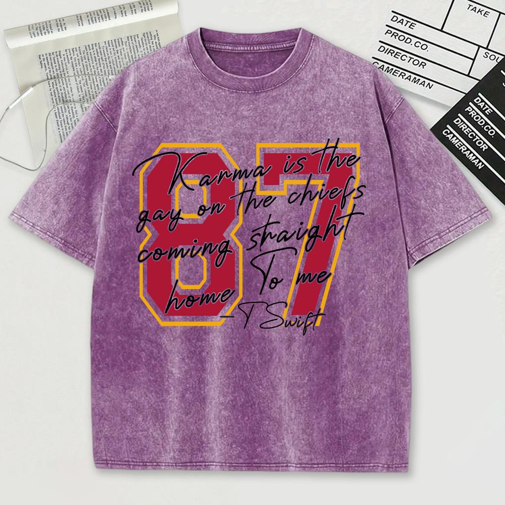 The Red Number 87 Pattern Washed Male Tee Shirt Loose Soft T-Shirt Comfortable Cotton Short Sleeve Unisex Crewneck Streetwear