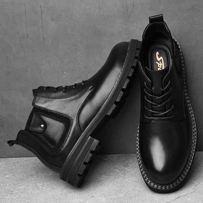 FashionHigh Quality Genuine Leather Motocycle Boots Mens Dress Shoes Upscale Men Boots Retro Casual Shoes Male Business Platform Shoes