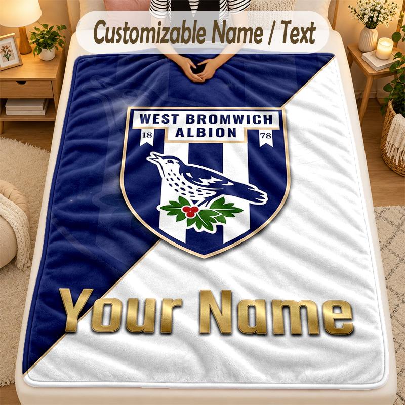 Flannel BlanketWest Bromwich Albion FC Custom Name Text Personalized Soft Warm Throw Blanket Home Decor Gift