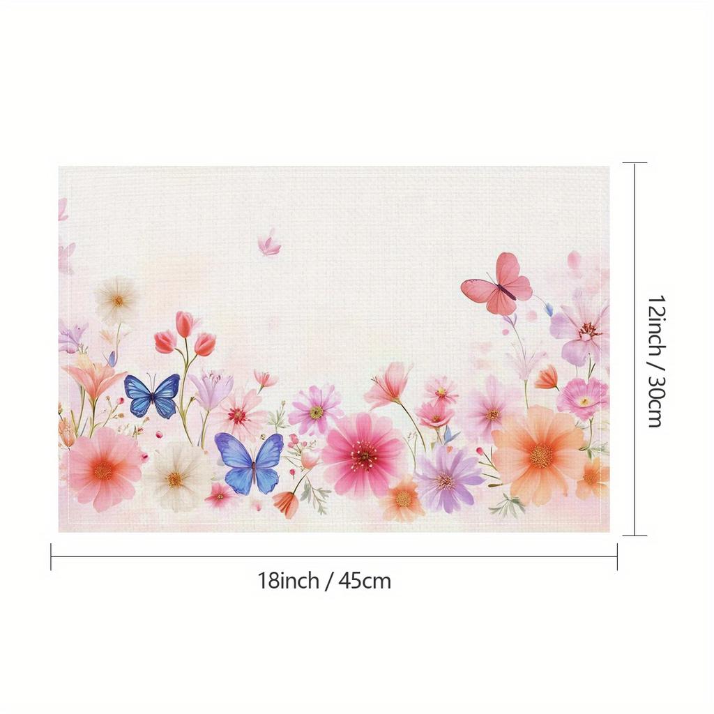 4pcs Romantic Butterfly Floral Placemats – Washable Table Mats, Ideal for Dining, Weddings & Home Decor, Perfect Gift