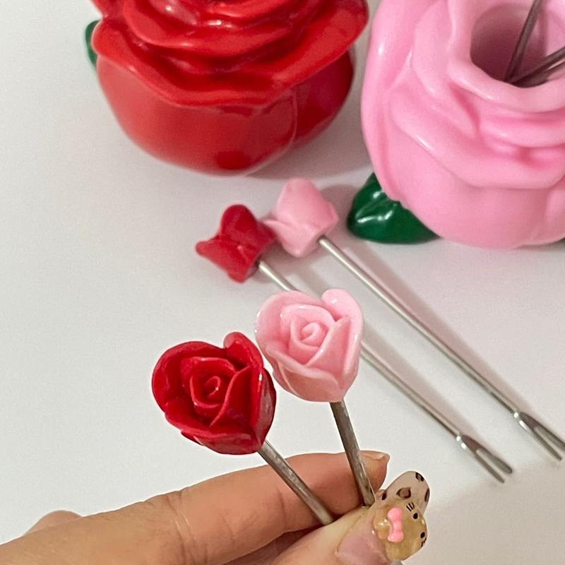 10Pcs/lot Of Creative Rose-shaped Stainless Steel Fruit Forks For Home Use Cute Fruit Picks With High Appearance Value For Home