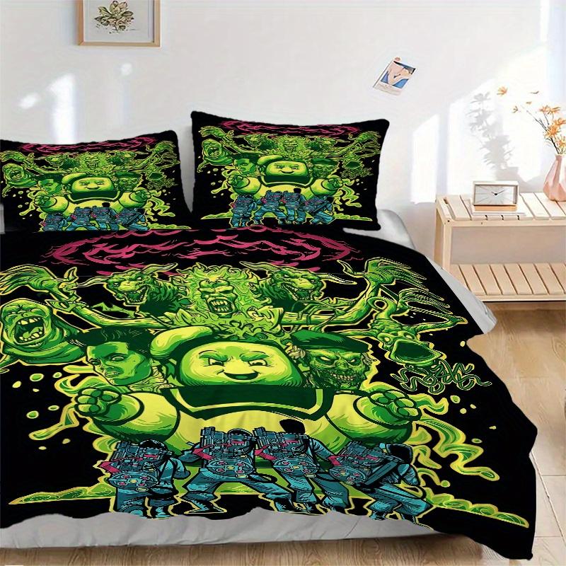 

3pcs The Real Ghostbusters Quilt Set Cartoon Themed Bed Quilt Set Lovely Character Bedroom Decor Bed Quilt Set Four Seasons (1 Cover + 2Pillowcase NO 135x200cm