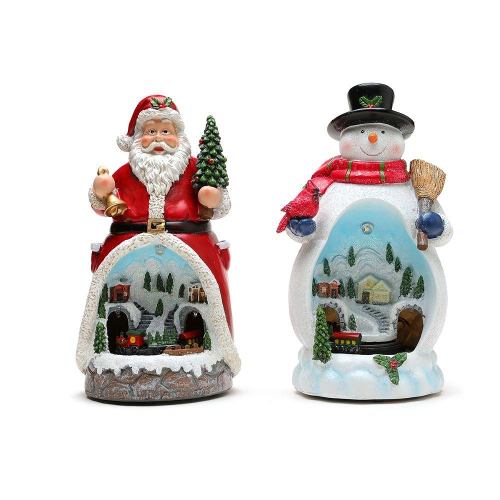 Rotating Santa Claus Music Box Multifunctional Resin Sculpture Rotating Christmas Ornament Tabletop Decoration LED Lights