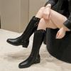 New Fashion French Willow Spike Skinny Pointed Toe High Heel Boots American Vintage Black Tall Boots motorcycle boots