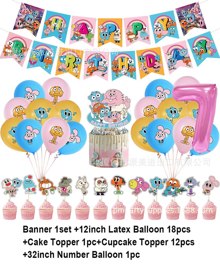 Cartoon Comedy G-Gumball Birthday Party Decorations Colorful Number Balloon Cake Topper Amazing World Party Supplies Kid Gifts