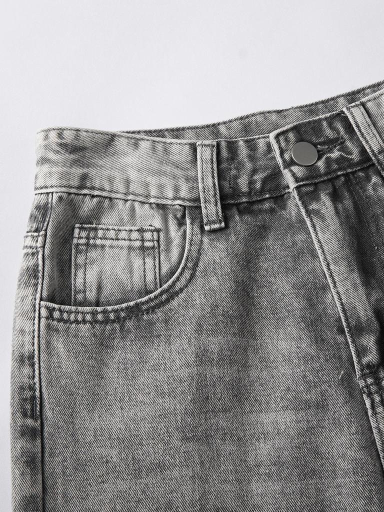 Teen Girls' Adjustable Waist High-Waisted Wide-Leg Jeans - Simple Design