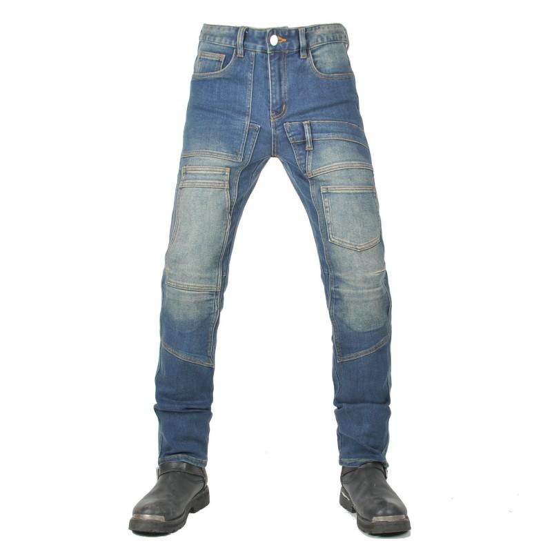 Mens Denim Motorcycle Riding Pants With Silicone Impact Protection Retro Workwear Style Multi-Pocket Biker Trousers