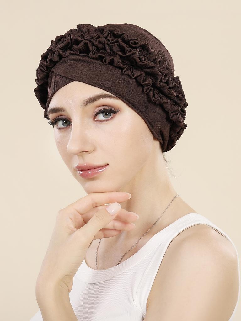 Crossed Forehead Flowers Turban Cap Solid Color Women Hijabs Islamic Chemo Cap Head Scarf Ladies Head Wrap Cover Hijab Scarf