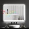 Espejo de Baño con Iluminación LED, Almohadilla Antivaho, 3 Colores Ajustables, Reloj, 700 x 900 mm, Color Plateado