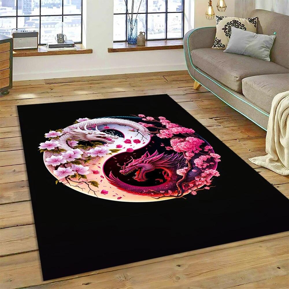 Yin og Yang 3D Naturaliser Kinesisk Tai Chi Teppe for Hjem Stue Soverom Sofa Dørmatte Dekor, Lekeområde for Barn Sklisikker Matte