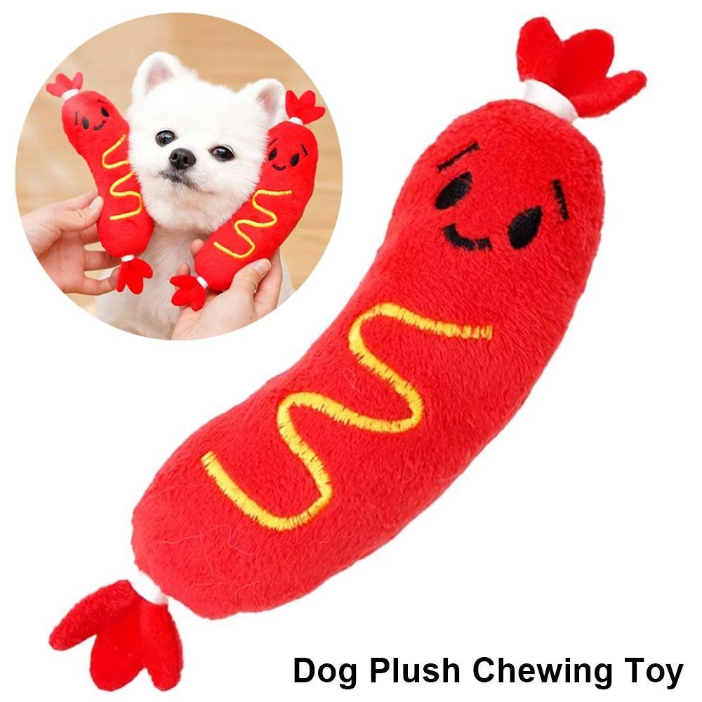 1Pcs New Grinding Teeth Dog Sound Toy Bite-resistant Interactive Hot Dog Chewing Toy Embroidered Squeaky Puppy Chew Toy