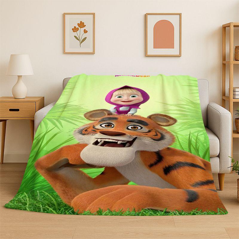 Cartoon Cute M-Masha Bear Soft Flannel Throw Blanket,Cozy Blanket for Bed,Couch,Sofa,Bedroom,Living Room,Travel,Picnic