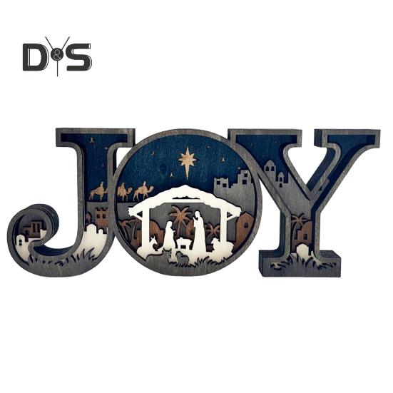 Julkrubba Ornament Trä Bokstaven JOY Bordsdekoration Rustik Religiös Bordsmantel Prydnad Gåva till Familj och Vänner