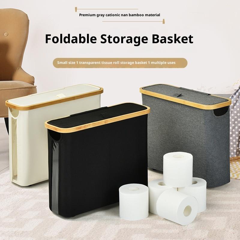 1Pc Bamboo Toilet Paper Holder With Lid - Self-Contained Bathroom Organizer With Handle, Enclosed Tissue Storage Box
