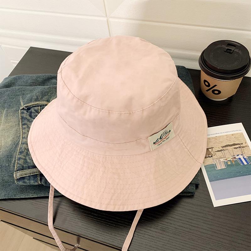 Japanese Fashion Sticker Label Design Bucket Hat Women'S Spring Summer Outdoor Big Brim Sunshade Lace-Up Sun Cap Gorras
