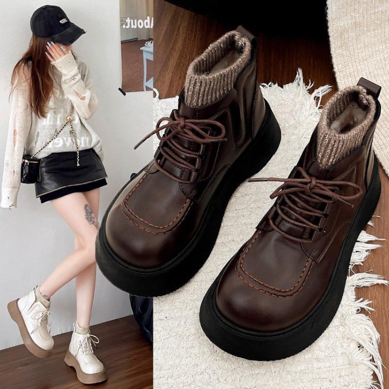 Fashion Hot Selling Snow Boots for Women Female Shoes Boots-Women Winter Footwear Ladies 2025 Autumn Rock Ankle Lace-Up Boots Rock Shoes