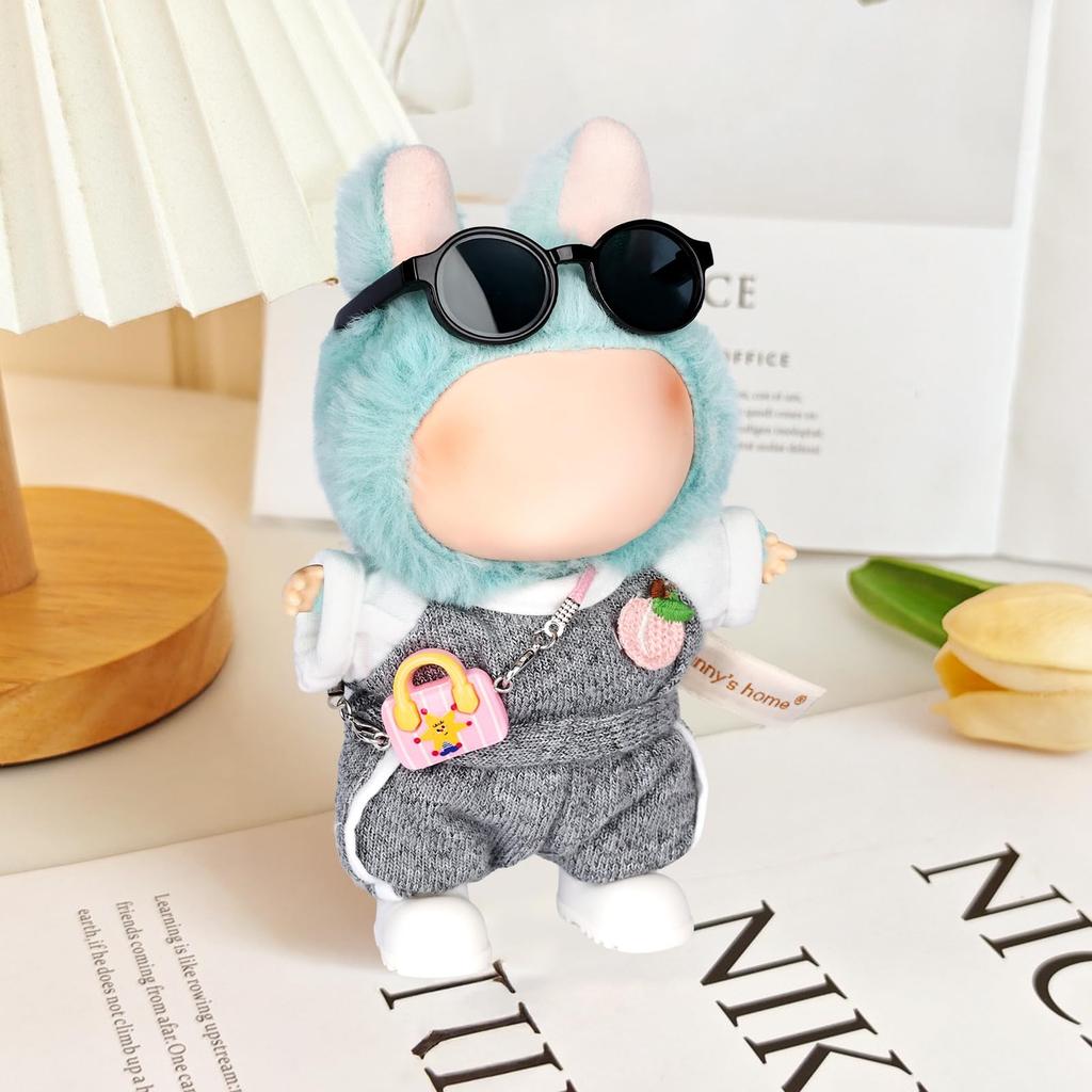 Desing Wish Plush Clothes Set for 17cm Lovebu Dolls, Cute Dress-Up Clothes Set, Doll Accessories, DIY Kids Gift (Grey - Doll Not Included)