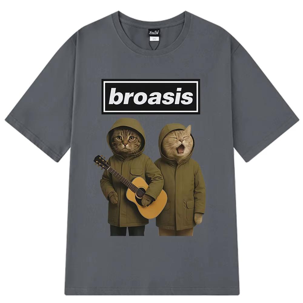 Funny Broasis Cat Band Fashion Print Men Women Hip-hop T-shirts Short-sleeved Harajuku Casual Oversized Punk T-shirts Streetwear