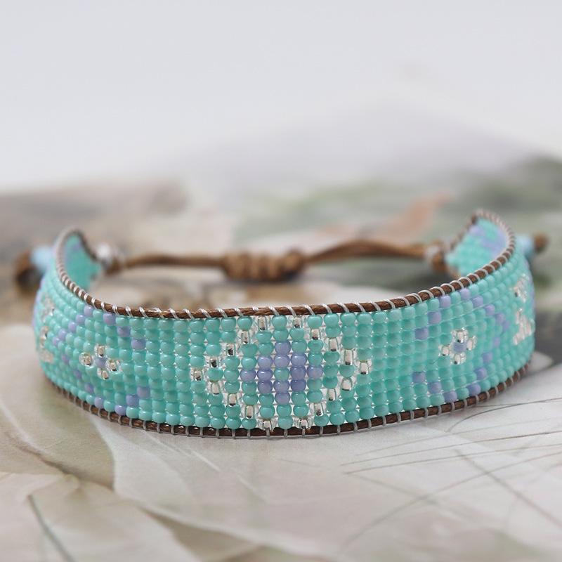 Bohemian Style Gradient Color Rice Bead Braided Bracelet, Retro Fashion Geometric Bead Jewelry
