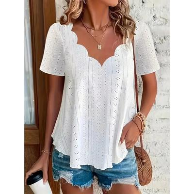 T-shirt Jacquard Manches Courtes Femme Printemps Été, Haut Décontracté Confortable Respirant pour Dame