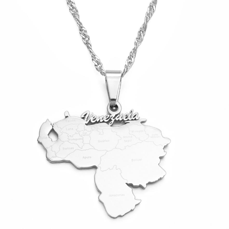 Anniyo New Item Venezuela Map Pendant Necklaces Silver Color/Gold-Plated Jewelry Venezuelan Jewellery @135721 60cm or 23.6 Inches